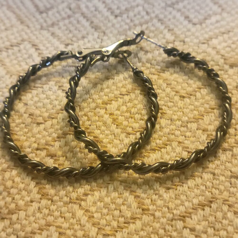 2" Diameter Twisted Dark Metal Hoops - Picture 2 of 4
